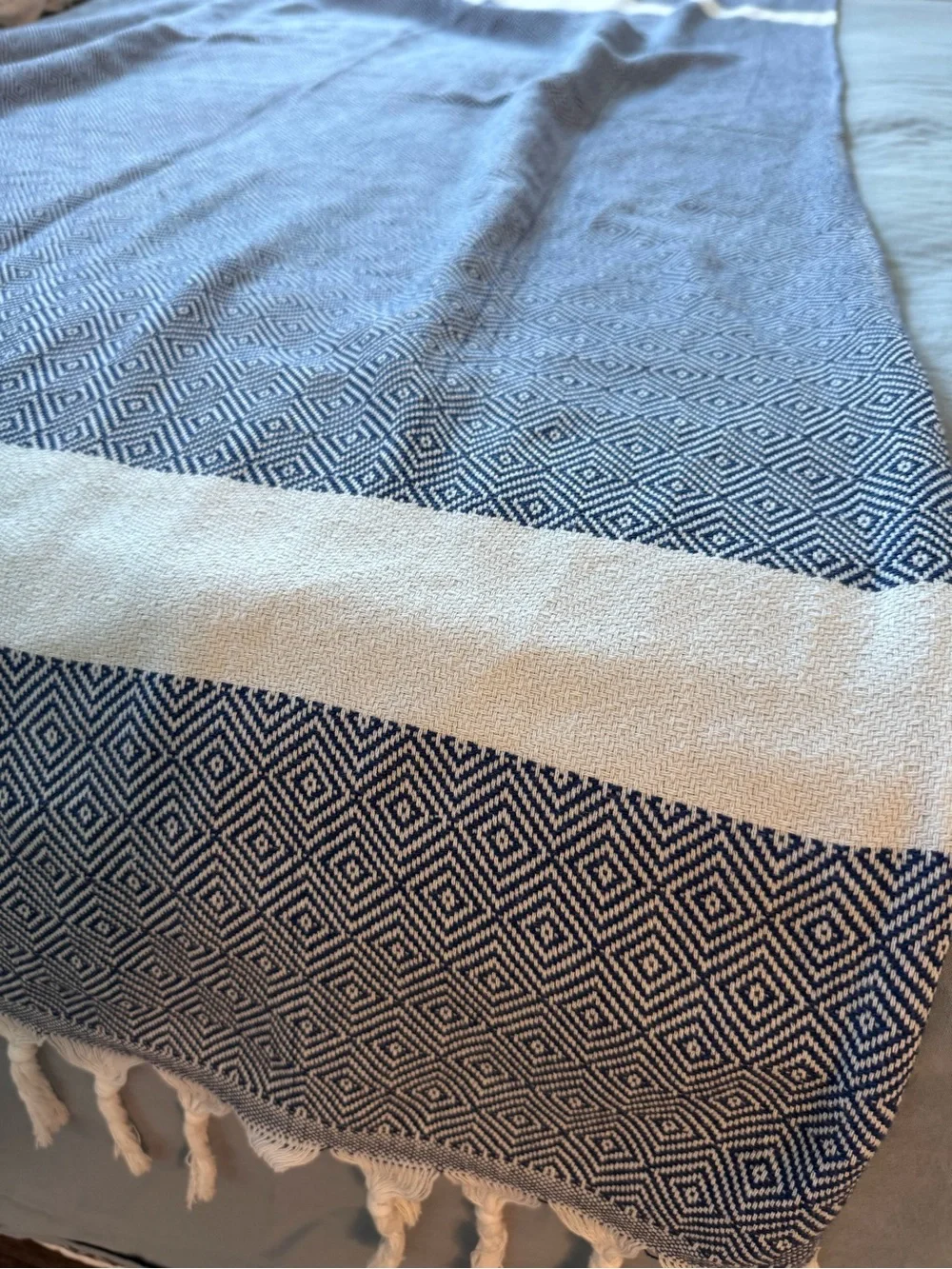 Trina Turk 100% Cotton Geometric Diamond Fringed Turkish Beach Towel Blanket